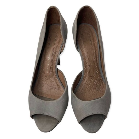 ELLUS Gray Suede Leather Peep Toe Stilleto D'Orsay Heels Size 8 Brown Heel a32 - Picture 3 of 8